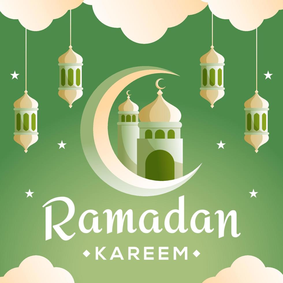 ramadan kareem halbmond und moschee papierschnitt konzept vektor
