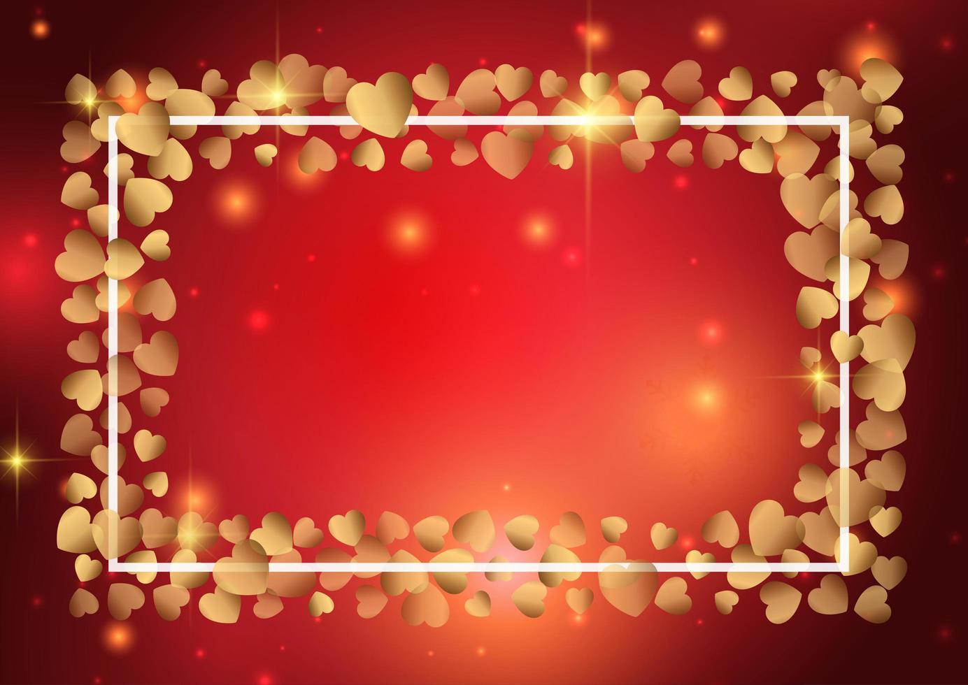 Valentindagbakgrund med ram av guldhjärta vektor