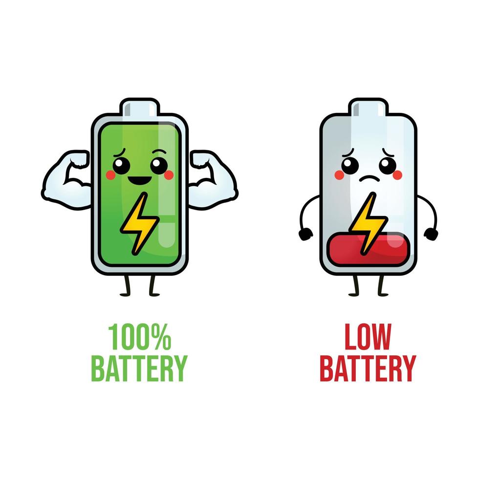 Zeichen für schwache Batterie und volle Batterie vektor