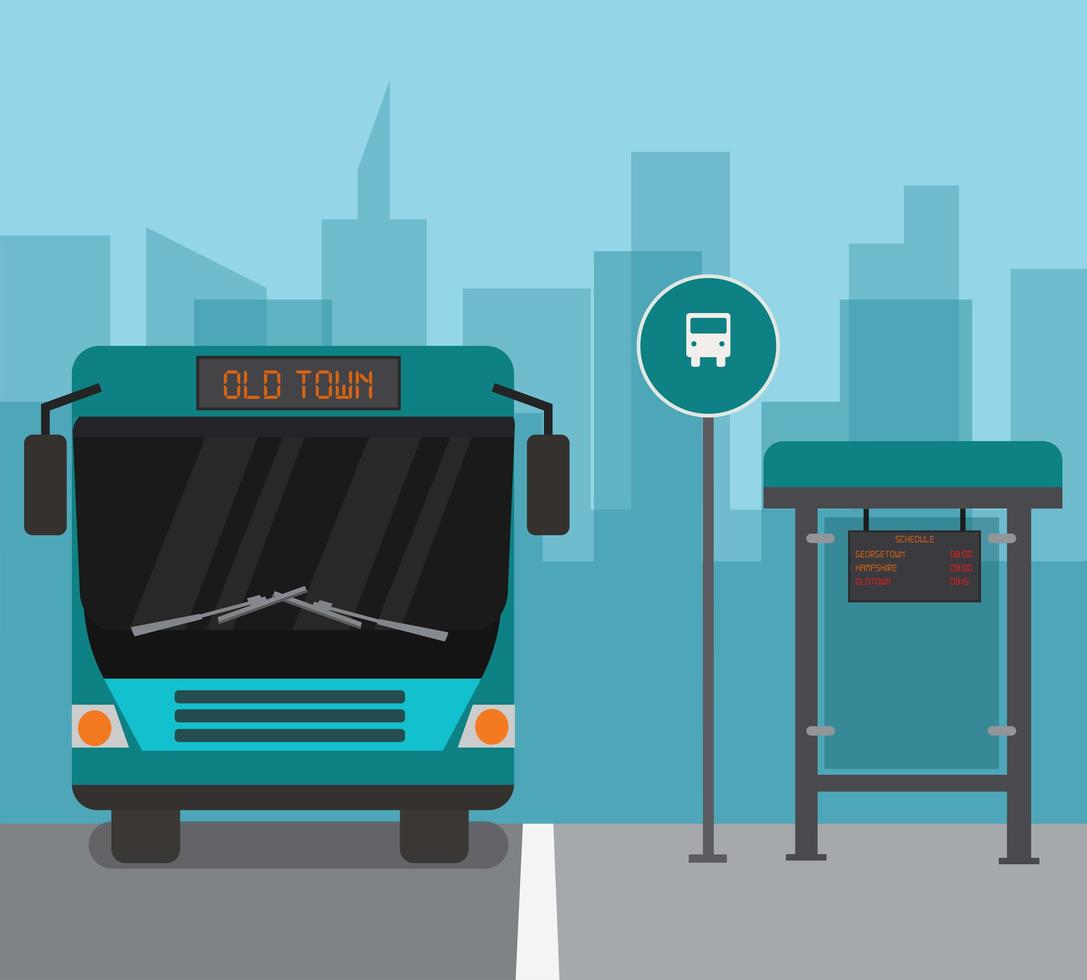 Modern City Bus Station och snabb buss vektor