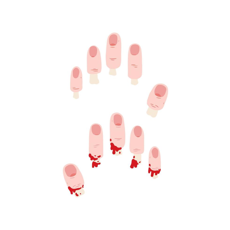 handritad vektorillustration av fingret avskuret med exponerade ben. tecknad serie av avhuggna finger. rivna av fingret. vektor