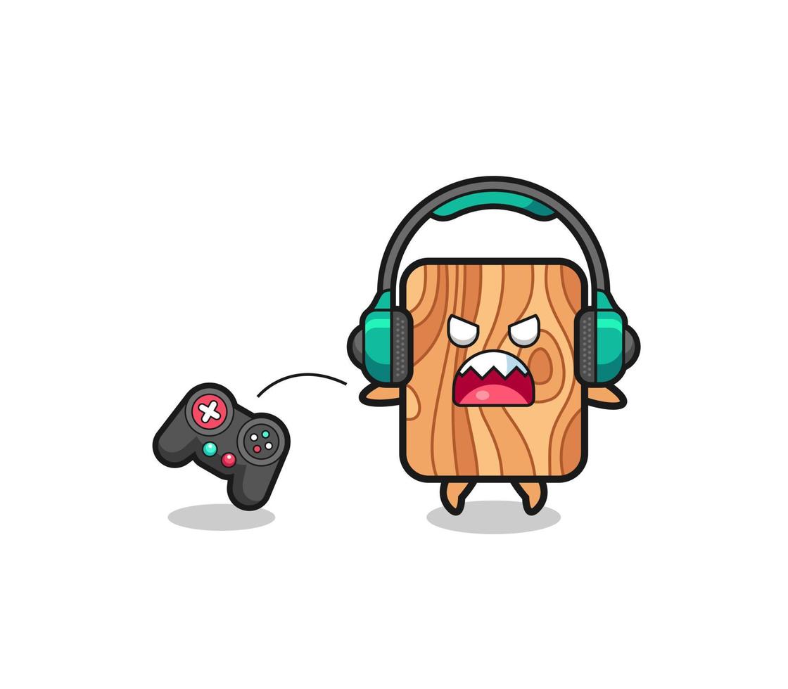 plank trä gamer maskot är arg vektor