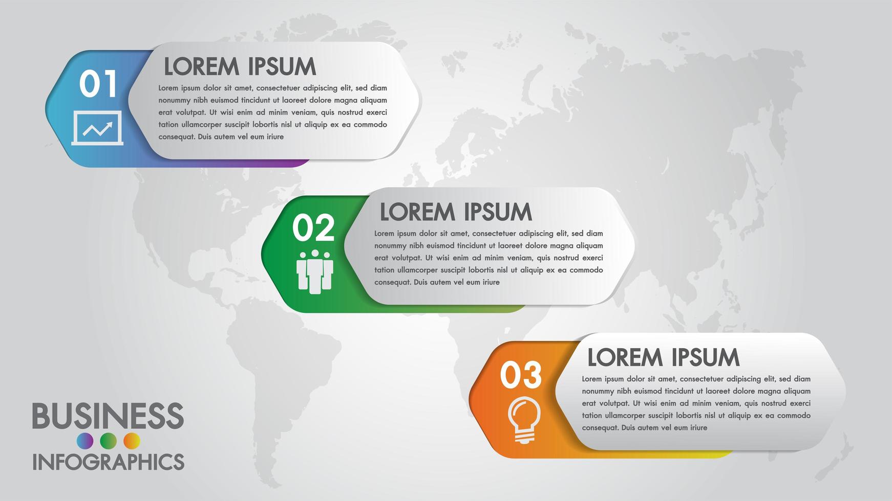 Infografiken moderne Vorlage für Unternehmen mit 3 Schritten, Symbole für 3 Optionen vektor