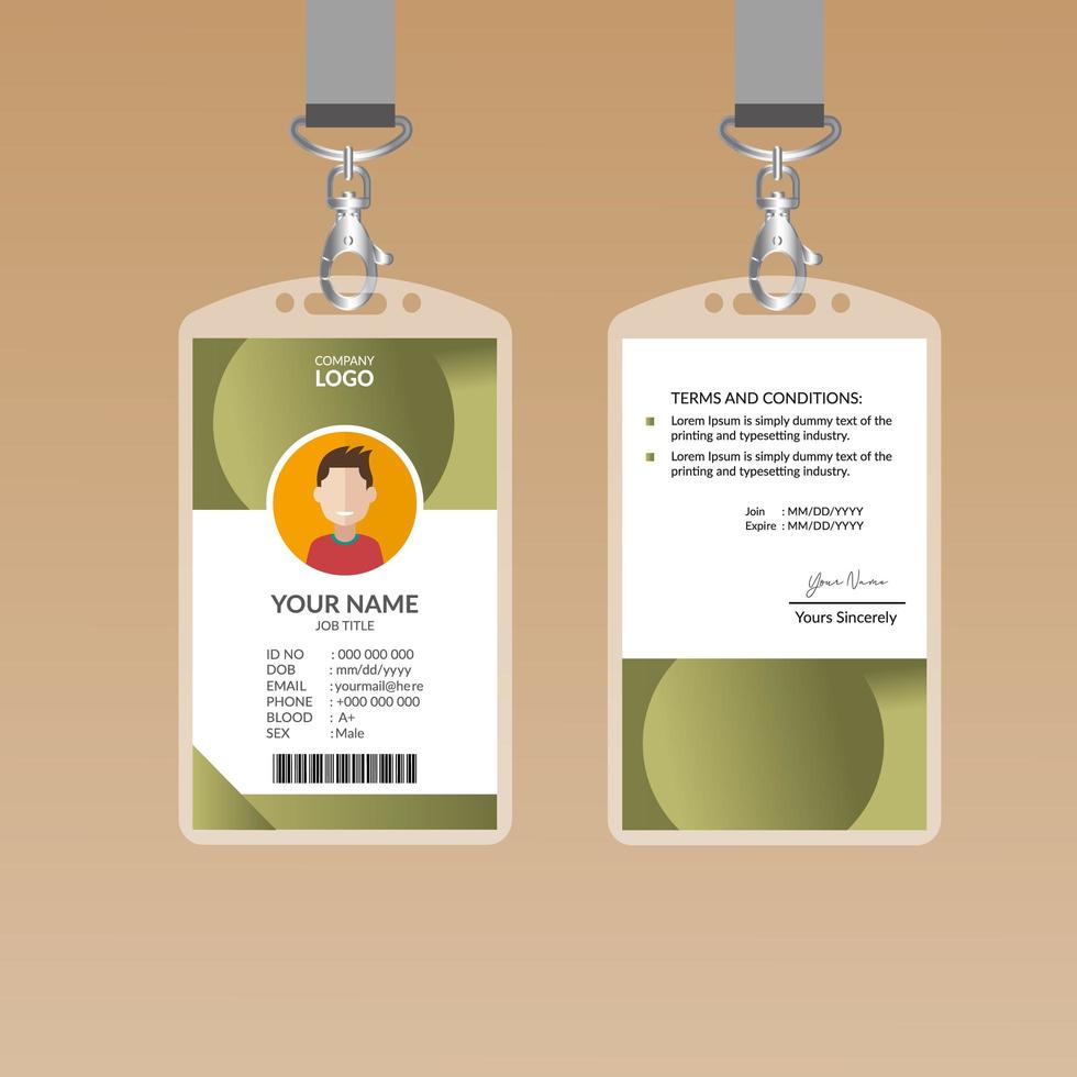 Schöne Olive ID Card Template vektor