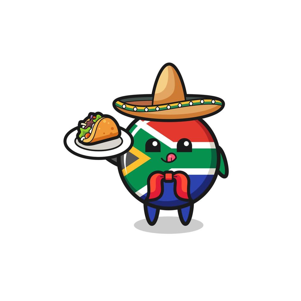Sydafrika flagga mexikansk kock maskot håller en taco vektor