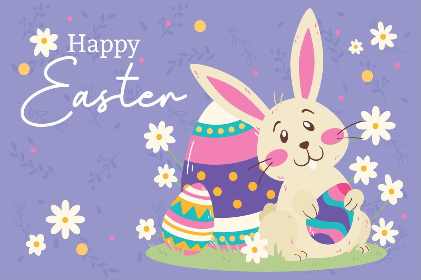 söt kanin med målade påskägg glad påsk vecka mall vektor