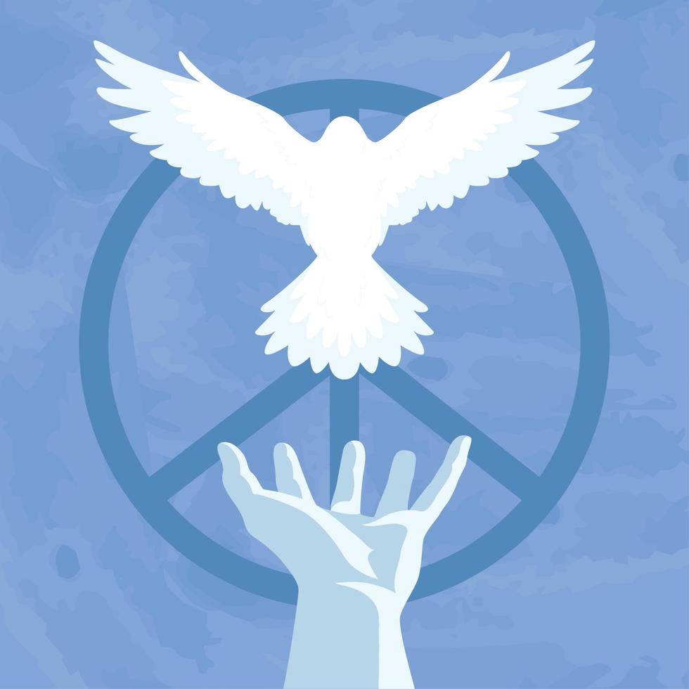 weißer Vogel, der von einer Hand fliegt, blauer Friedenskonzept-Hintergrundvektor vektor
