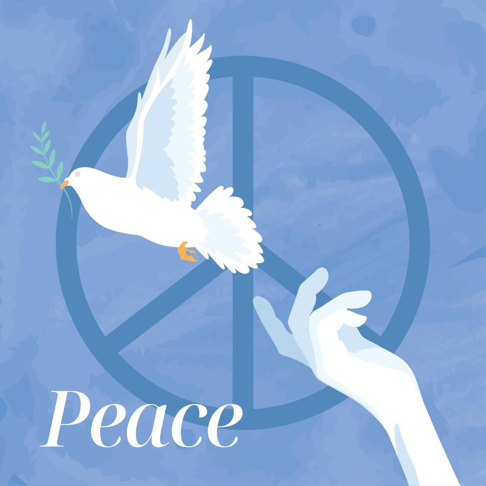 vit fågel flyger från en hand på fredssymbol fred koncept vektor