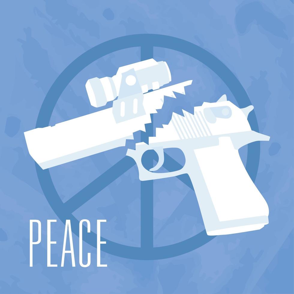 isolierte kaputte Waffe auf einem Friedenssymbol Friedenskonzept Hintergrundvektor vektor