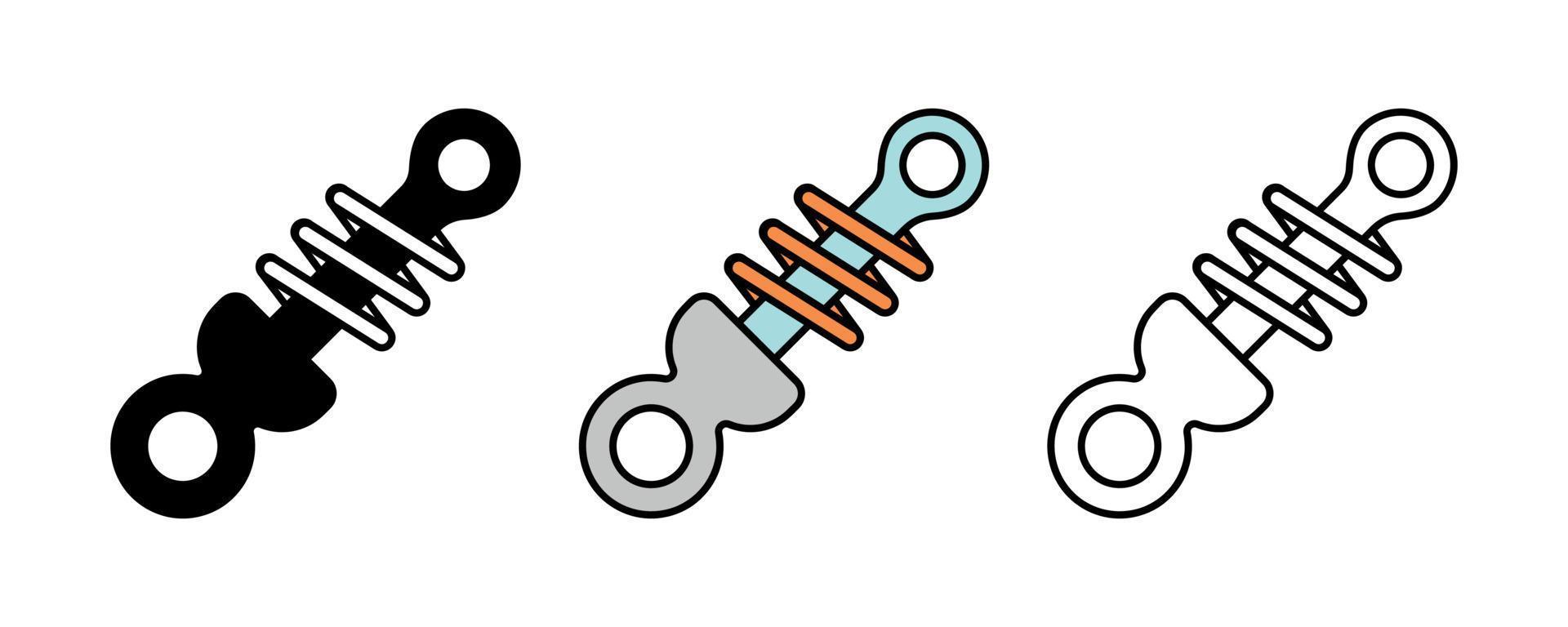 Aufhängung und Feder-Icon-Set von Fahrzeugen. Liniensymbole für Autoteile. Symbolsatz für die Automobilherstellung. silhouette, bunter und linearer satz. vektor