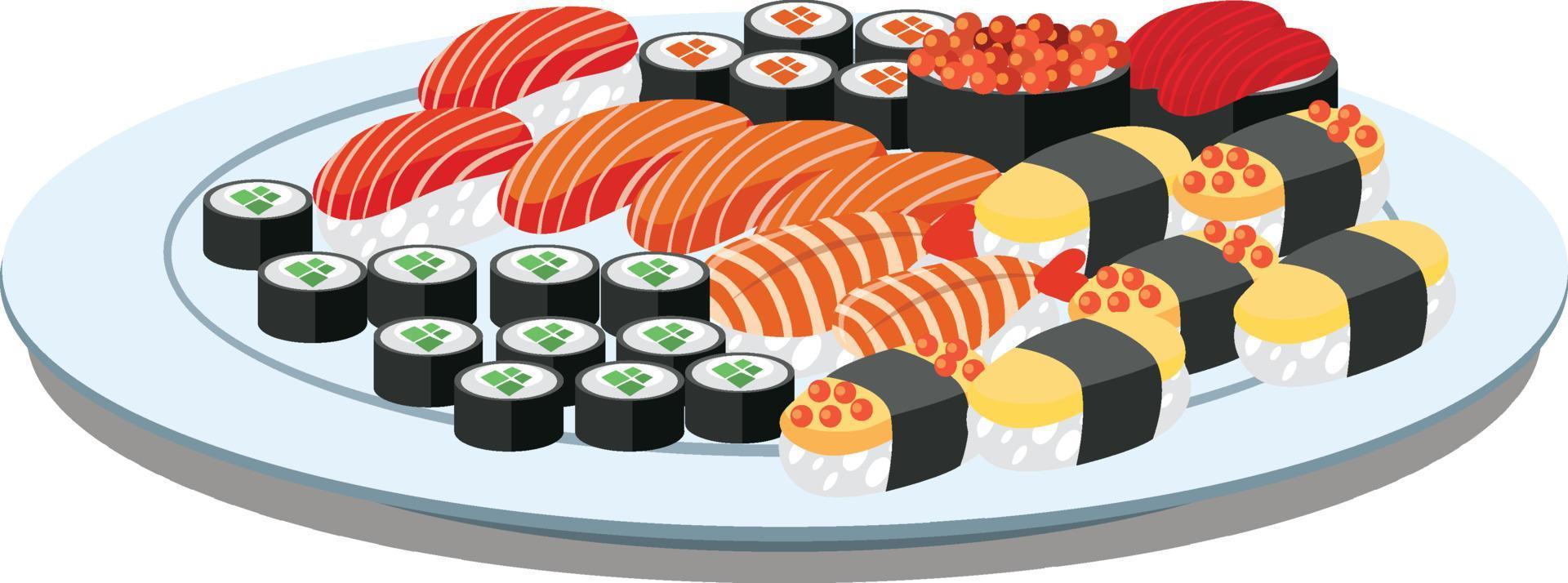 japanisches essen mit sushi in einem teller vektor