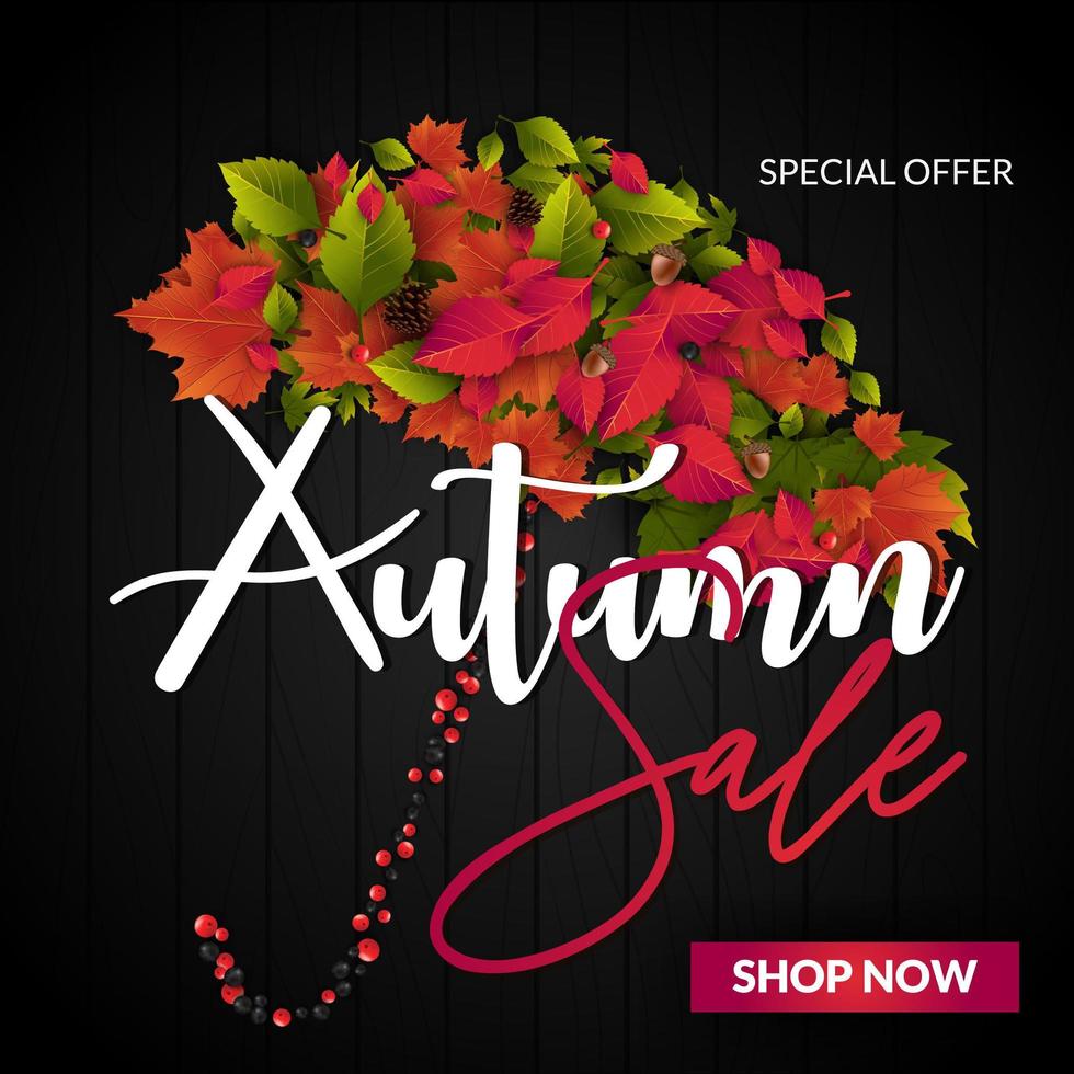 Autumn Sale Mit Regenschirm von Blättern vektor