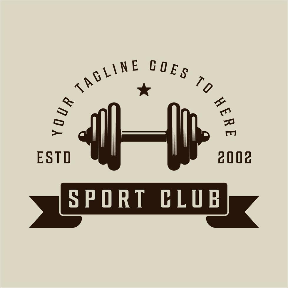 skivstång eller hantel logotyp vektor vintage illustration mall ikon grafisk design. gym eller fitnesscenter tecken eller symbol för sport affärsgymnasium med retro typografi stil