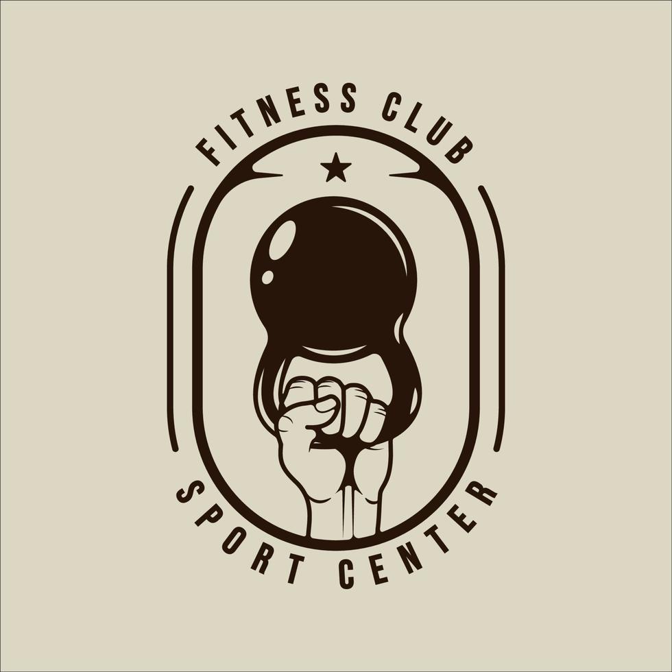 hand knytnäve med kettlebell logotyp vektor vintage illustration mall ikon grafisk design. gym eller fitness tecken eller symbol för sport företag med retro märke och typografi