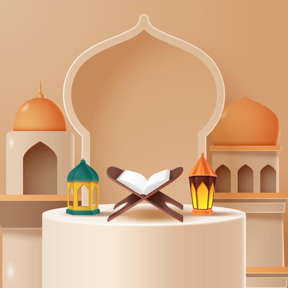 islamisk display podium dekoration bakgrund med islamisk prydnad. vektor 3d illustration