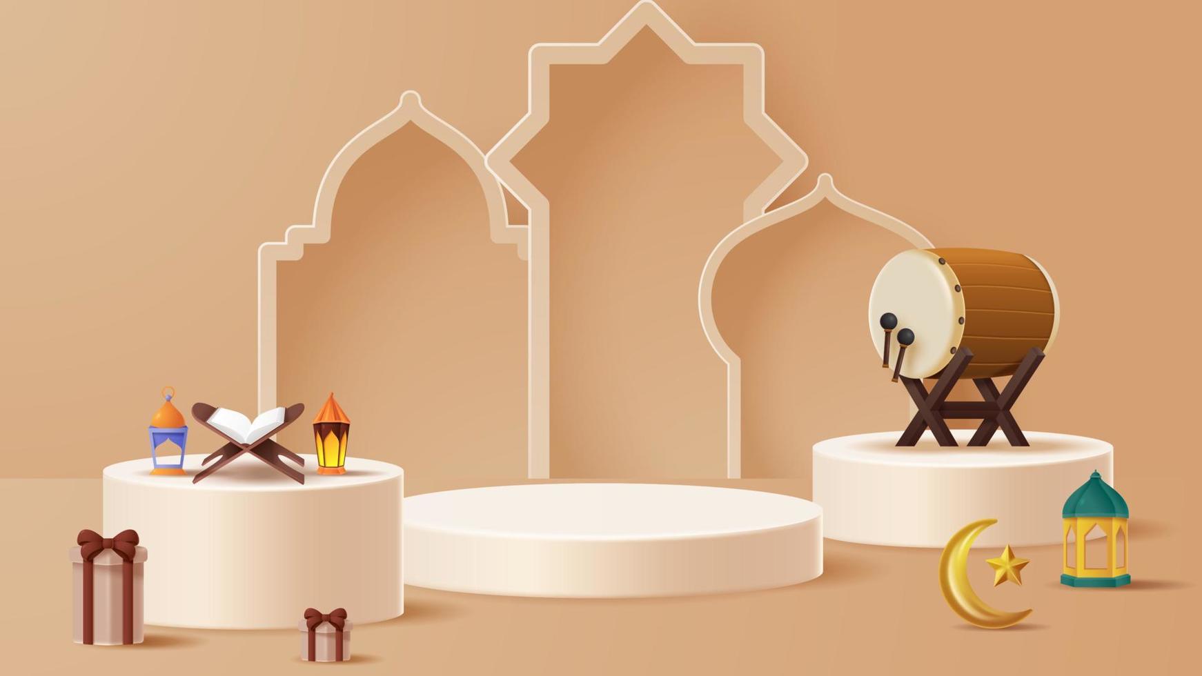 islamisk display podium dekoration bakgrund med islamisk prydnad. vektor 3d illustration