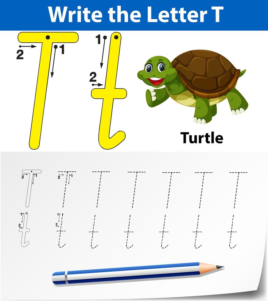 Arbeitsblätter für Buchstaben-T-Tracing-Alphabete vektor