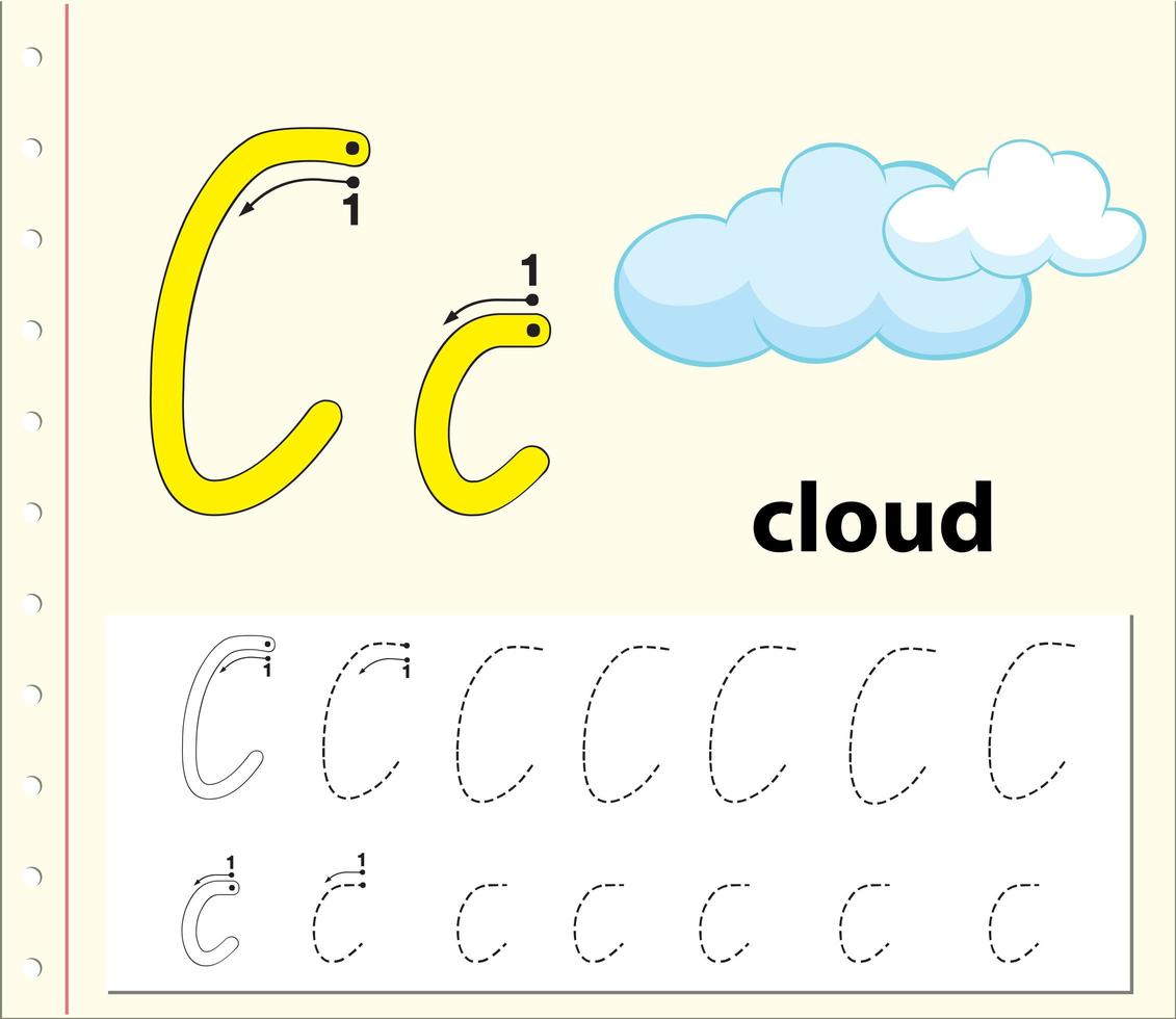 Bokstav C som spårar alfabetets kalkylblad vektor