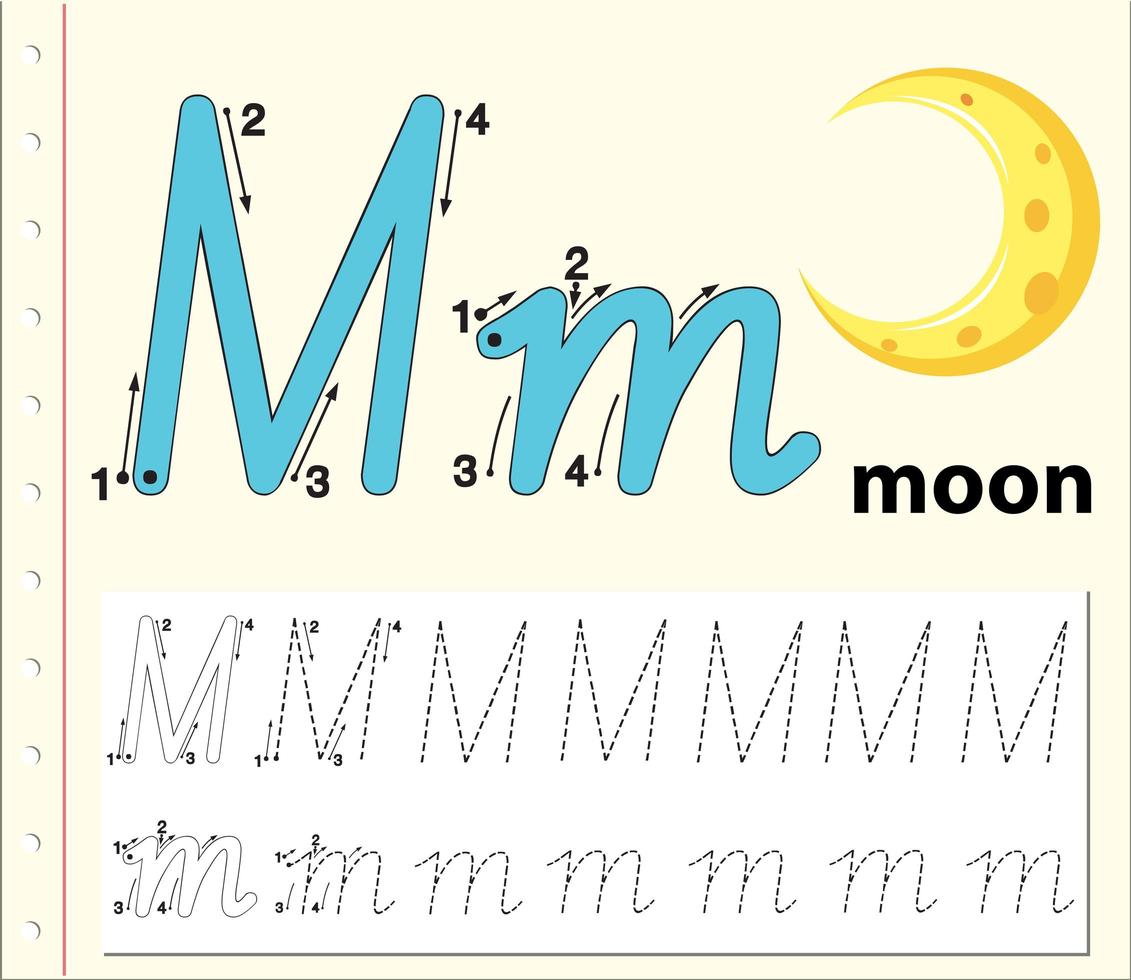 Bokstav M som spårar alfabetets kalkylblad vektor