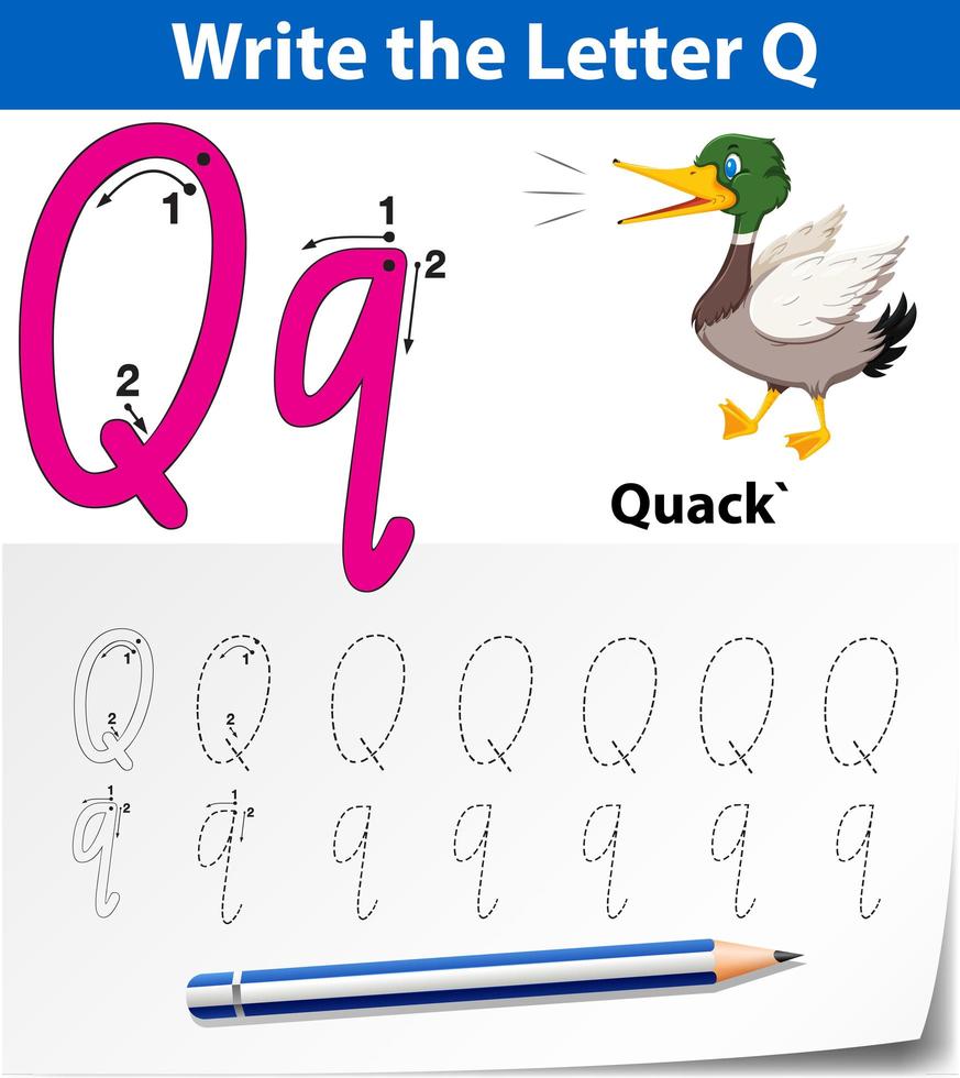 Arbeitsblätter für Buchstaben-Q-Tracing-Alphabete vektor