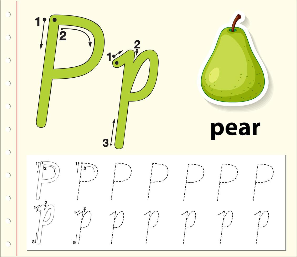 Arbeitsblätter für Buchstaben-P-Tracing-Alphabete vektor