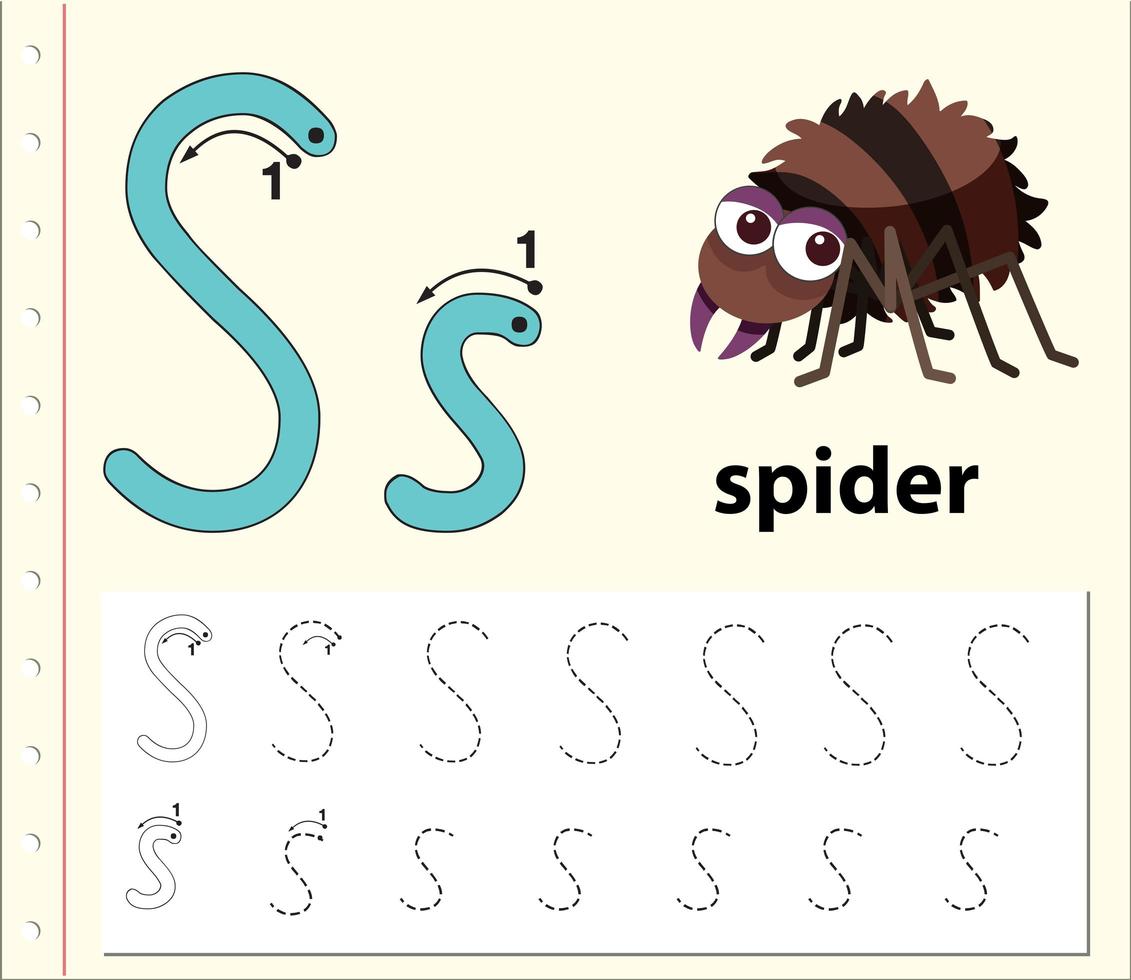 Bokstav S som spårar alfabetets kalkylblad vektor