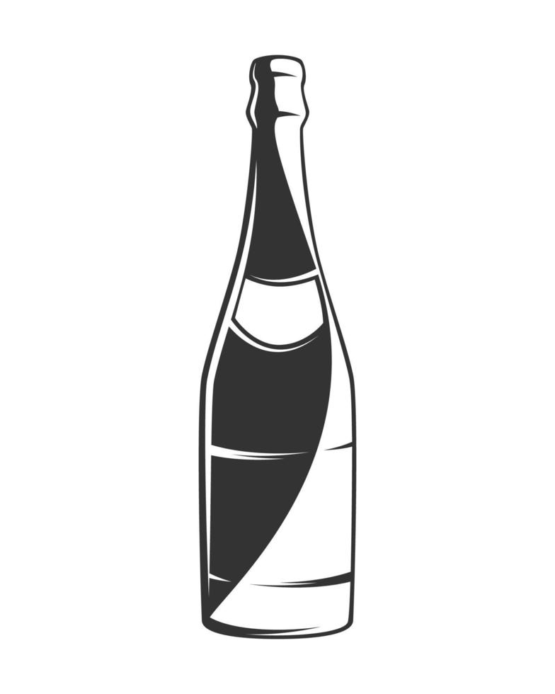 Sektflasche Silhouette isoliert auf weißem Hintergrund vektor