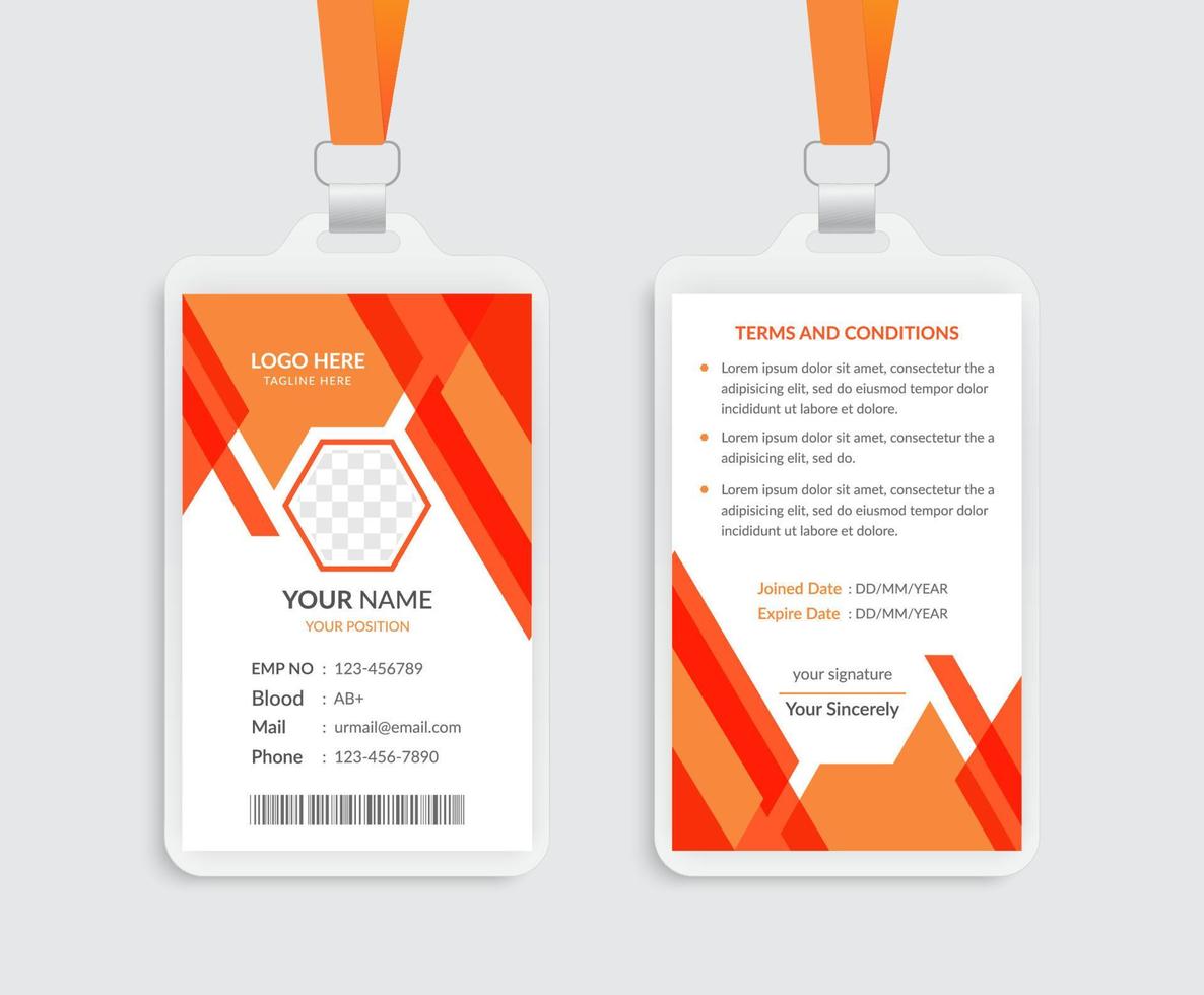 kreatives orange id-kartenschablonendesign vektor