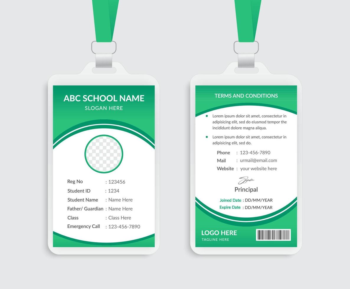 Schul- und College-ID-Karten-Vorlagendesign vektor