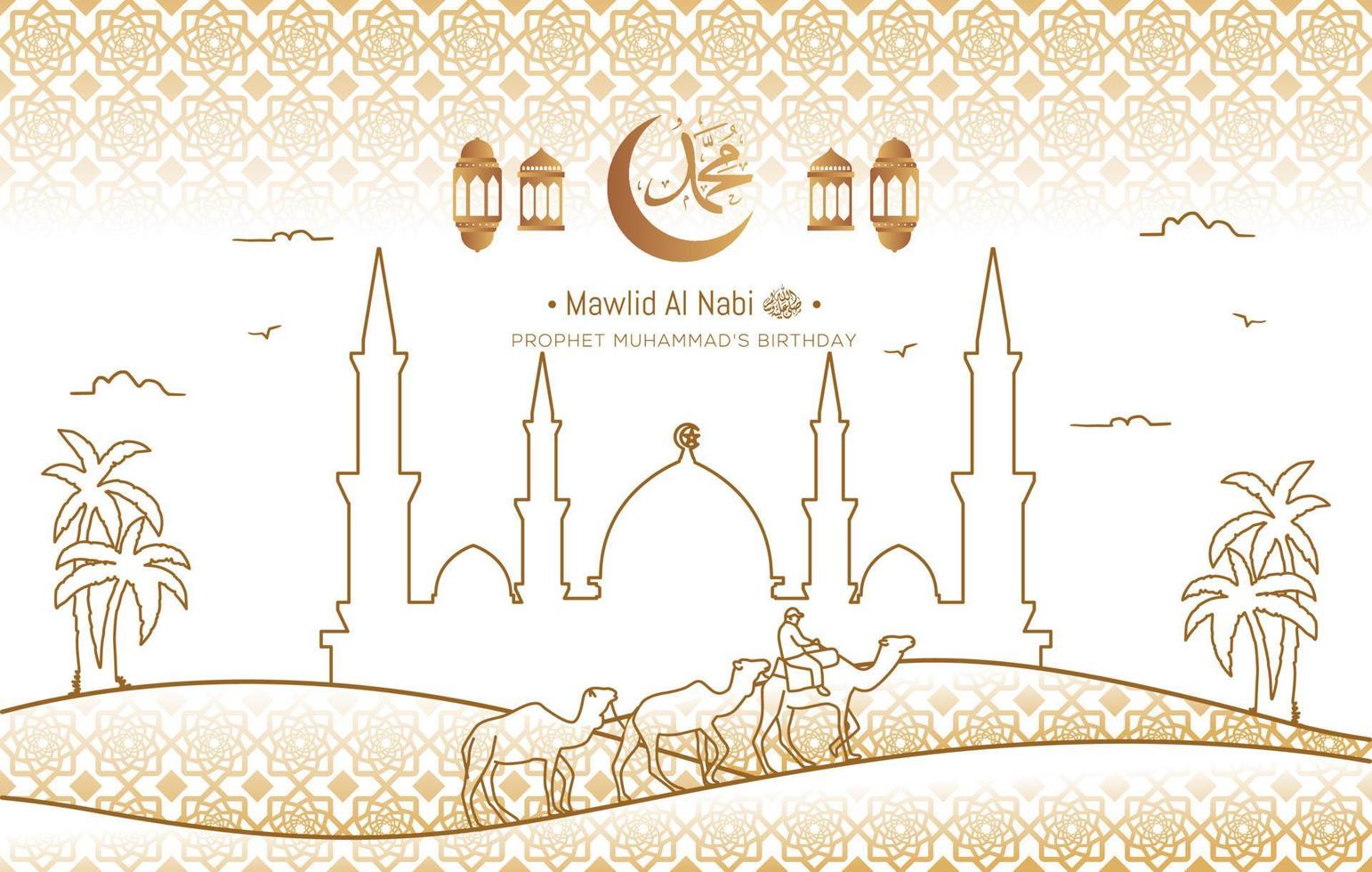 mawlid al nabi islamiskt gratulationskort med arabisk kalligrafi. vektor