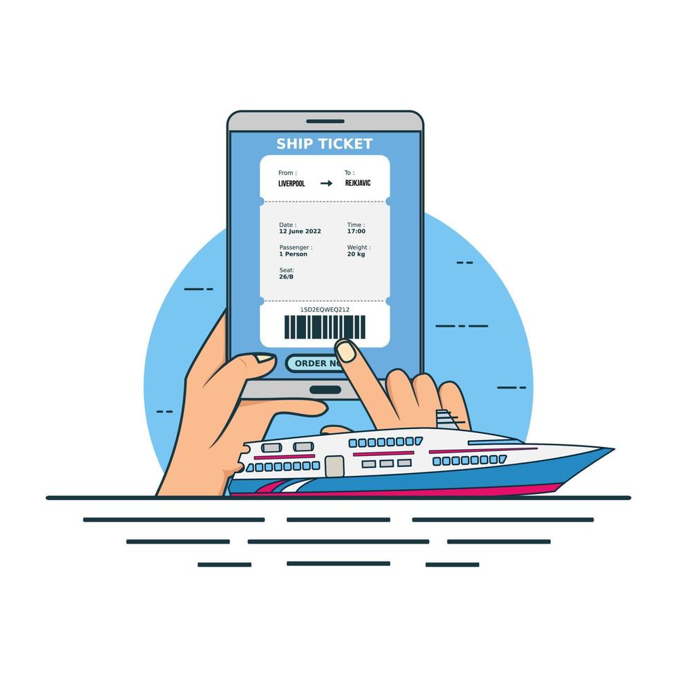 illustration für den kauf von online-schiffstickets mit smartphone-konzept. Designvektor mit flachem Stil vektor
