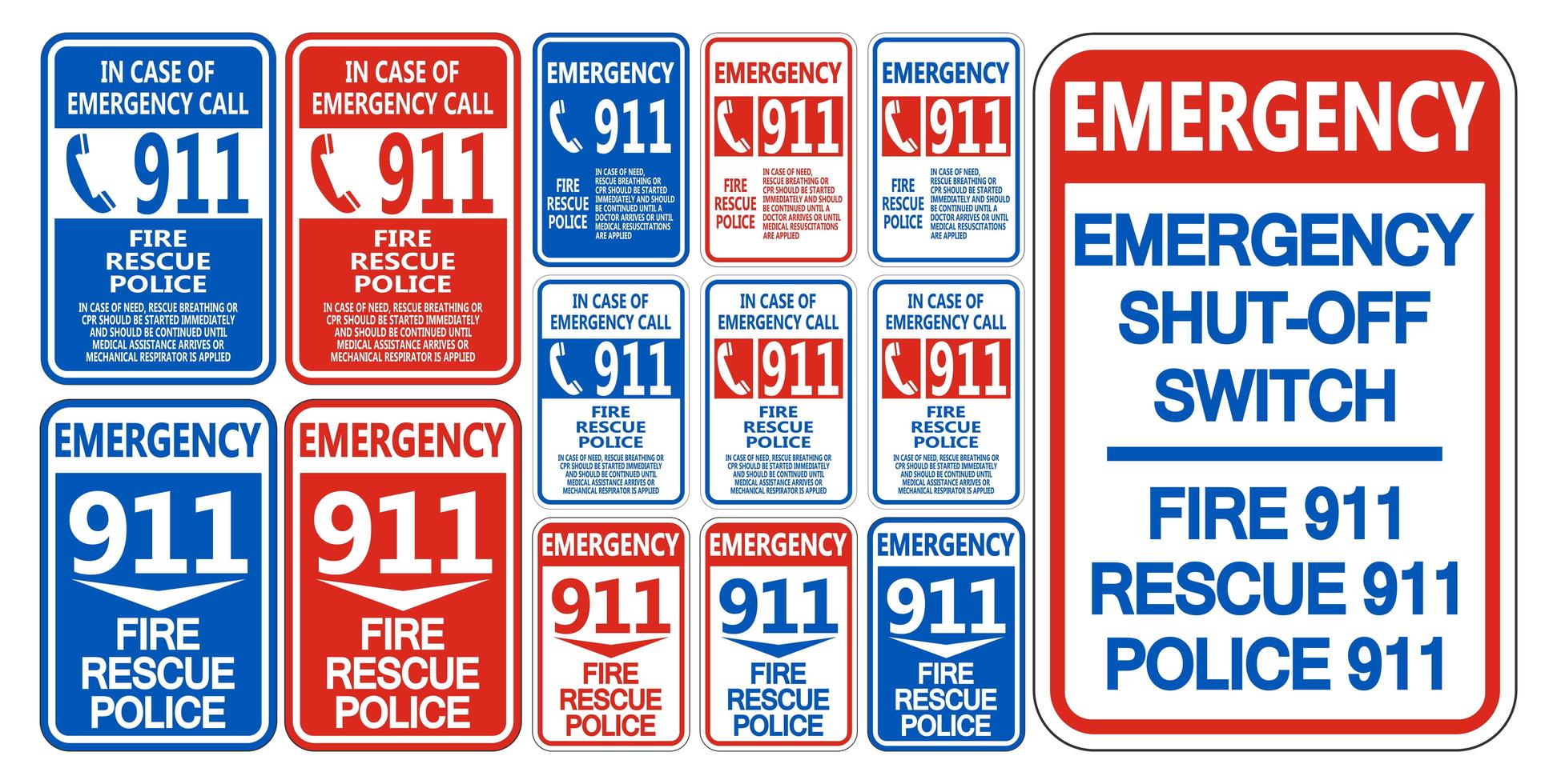 911 brandräddningspolisymbolteckenisolat på vit bakgrund vektor