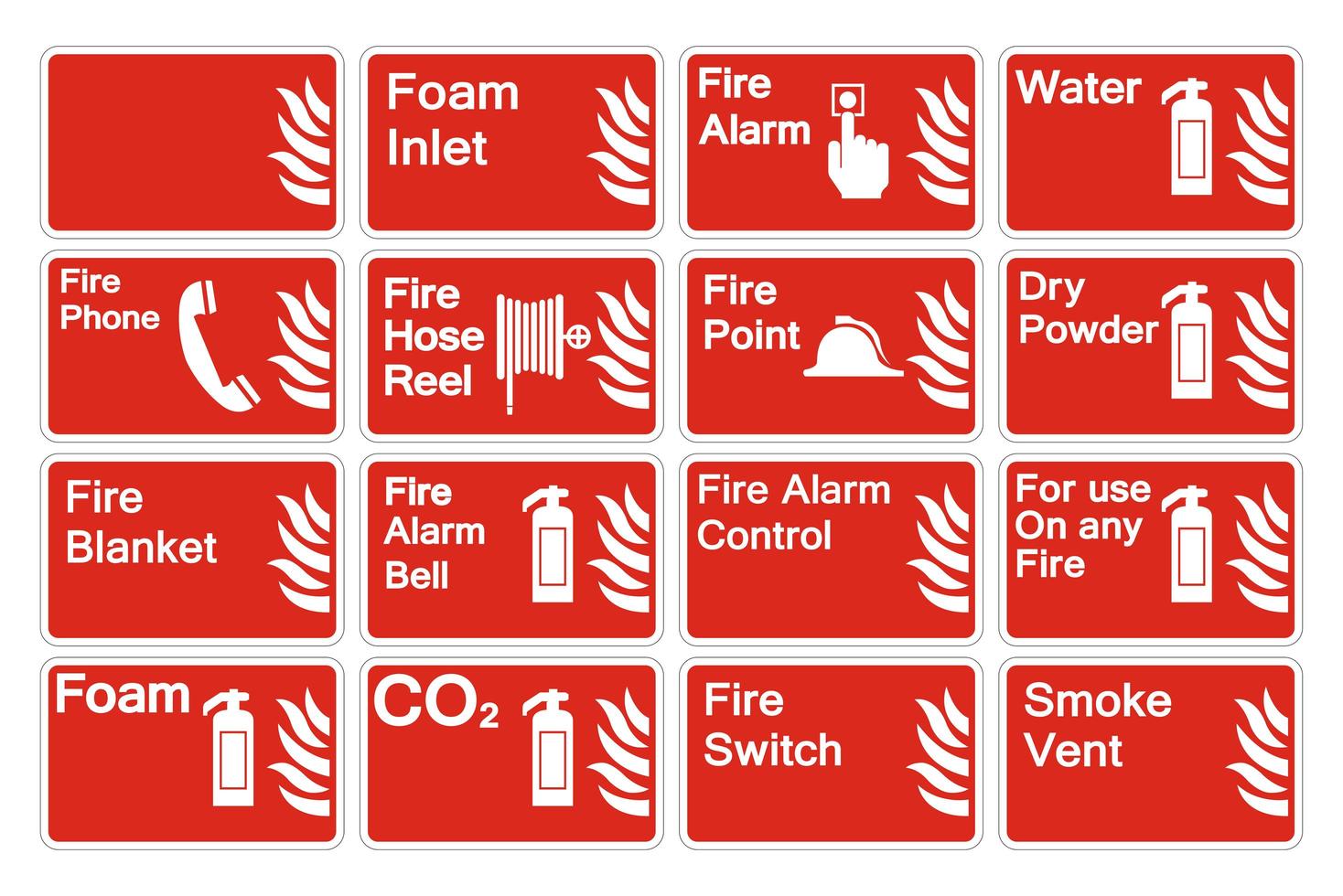 Ställ in teckenbrädet för brandsymbol på vit bakgrund vektor