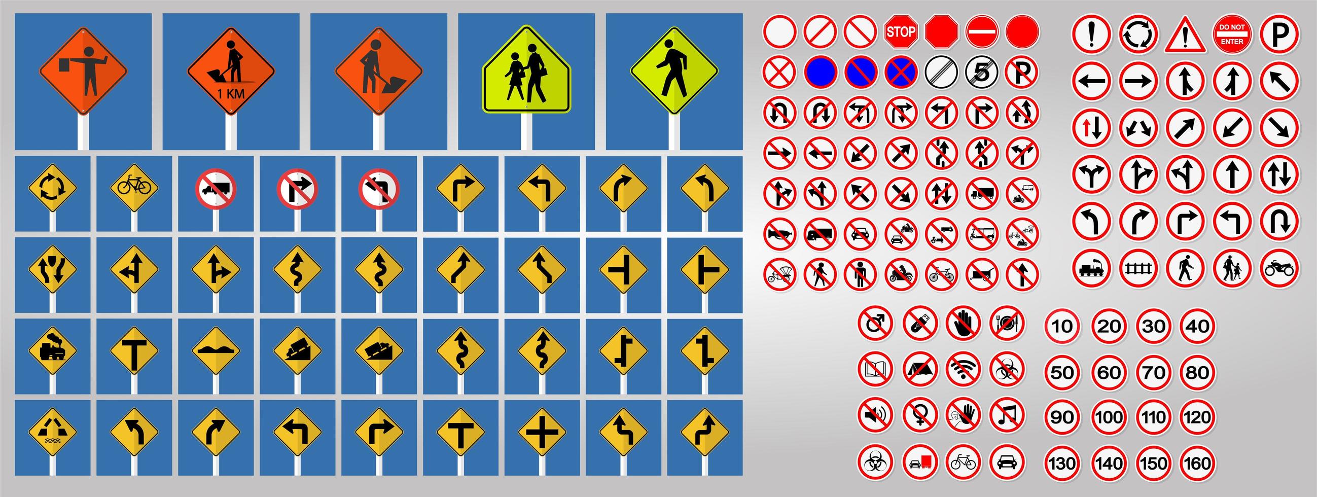 Satz Verkehrszeichen, verbotene und warnende rote Kreissymbol-Zeichen vektor