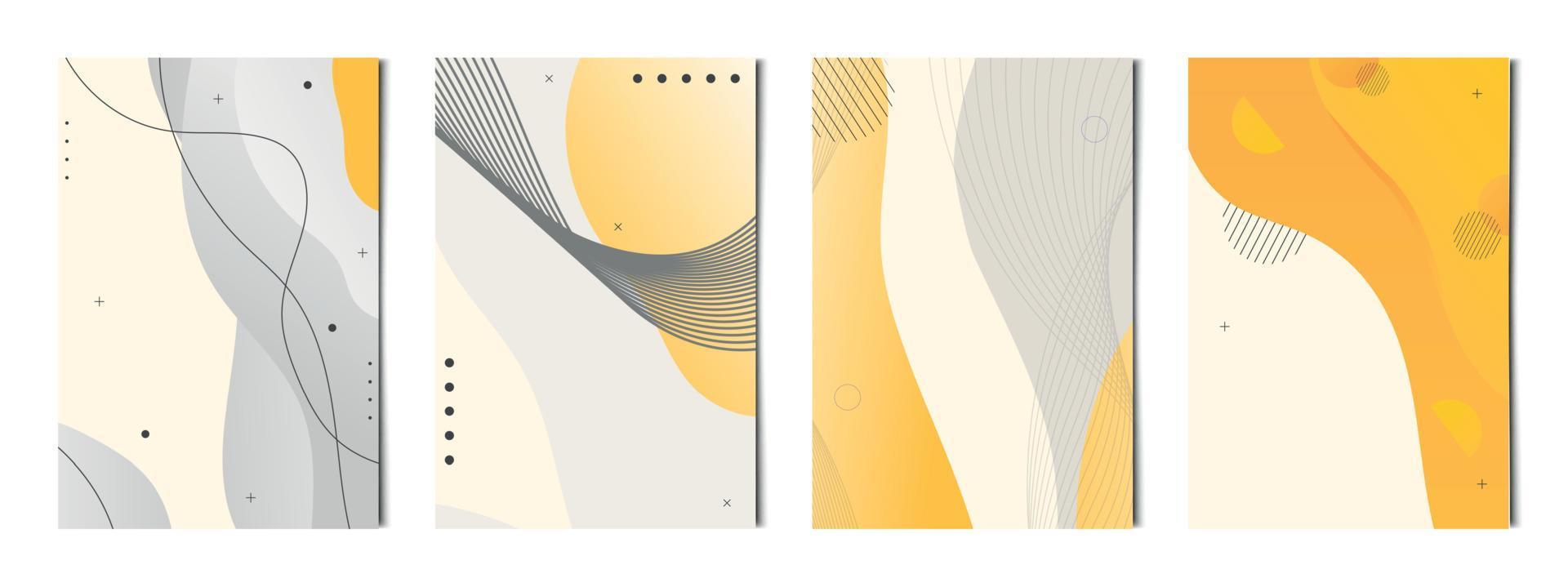 Satz von 4 Stück abstrakten weißen orangefarbenen geometrischen Hintergründen, Vorlagen für Werbung, Visitenkarten, Texturen - Vektor