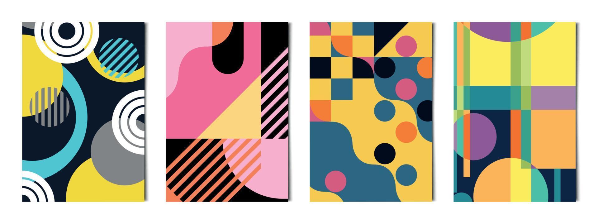 uppsättning av 4 st abstrakta geometriska former färgglada bakgrunder, mallar för reklam, visitkort, texturer - vektor