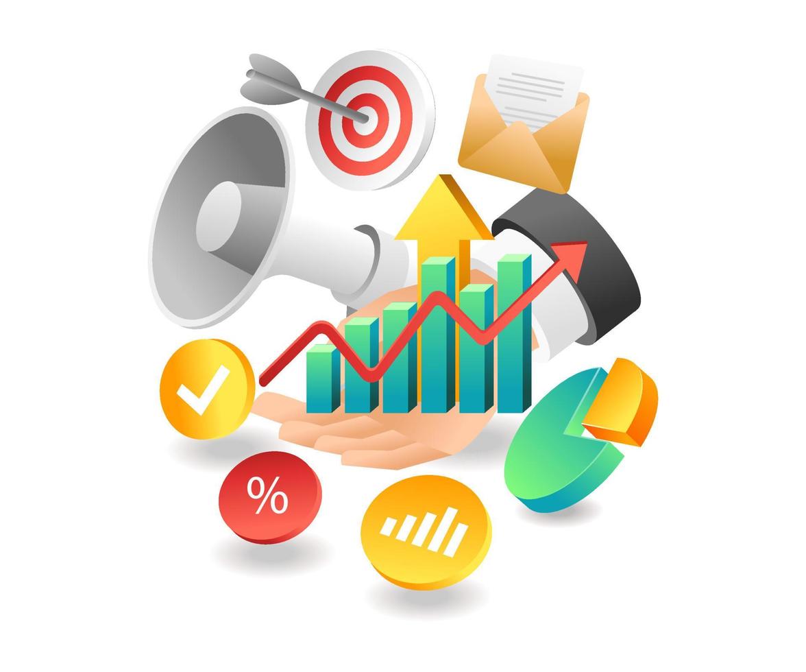 flaches isometrisches illustrationskonzept. Business-Analyse-Kampagne vektor