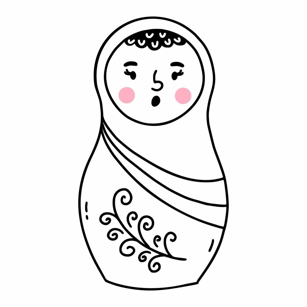 söt matryoshka. rysk docka. vektor illustration i doodle stil. målarbok för barn.