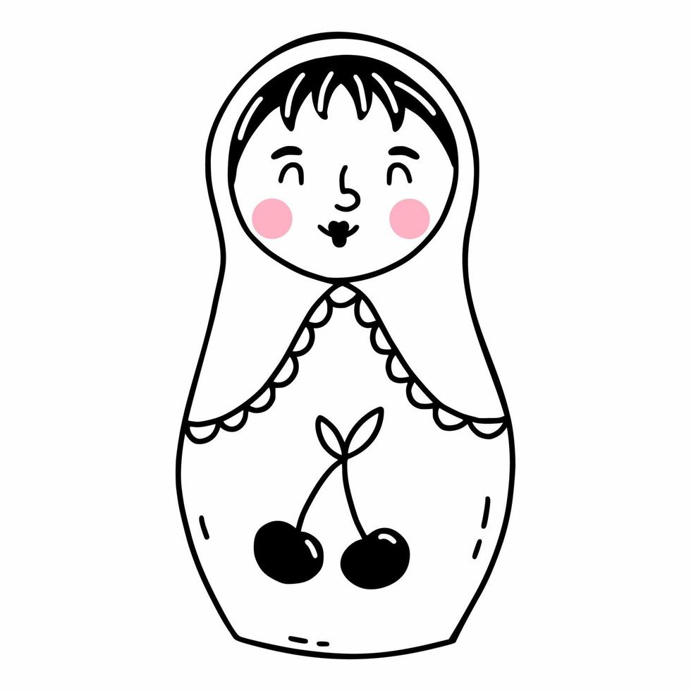 süße Matrjoschka. russische Puppe. Vektorillustration im Doodle-Stil. Malbuch für Kind. vektor