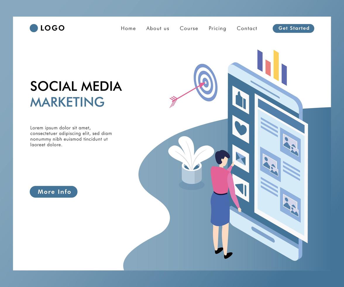 Online-Social-Media-Marketing-Konzept isometrisch vektor