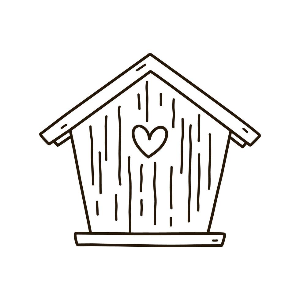 niedliches Vogelhaus aus Holz isoliert auf weißem Hintergrund. handgezeichnete Vektorgrafik im Doodle-Stil. Perfekt für Feiertags- und Frühlingsdesigns, Karten, Logos, Dekorationen. vektor