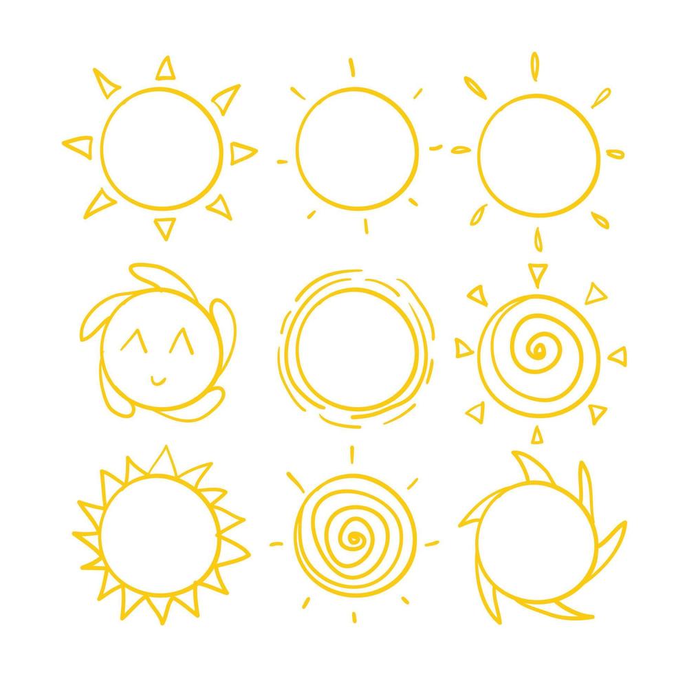 doodle sun illustration vektor med handdrawn tecknad stil