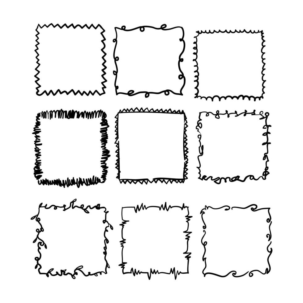 handritad fyrkantig doodle ram samling vektor