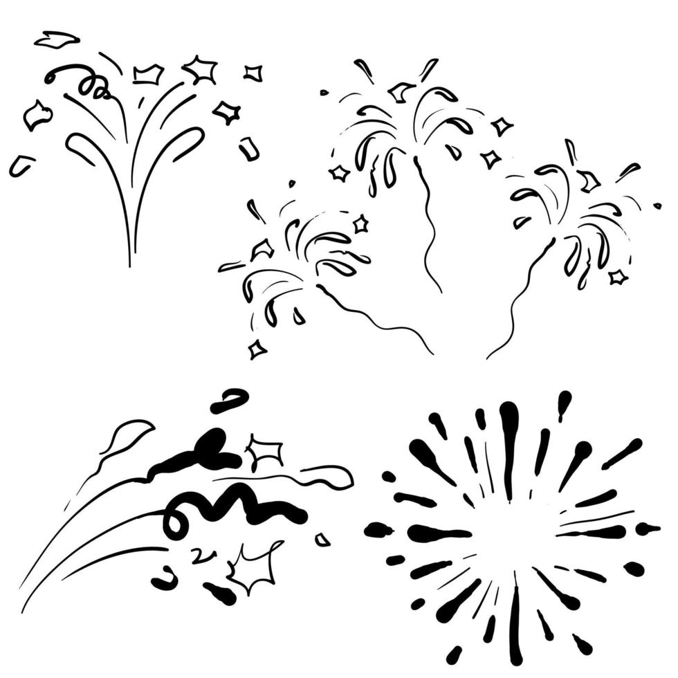 gekritzel festliches feuerwerk, feier party feuerwerk, festival feuerwerkskörper illustrationssammlung handgezeichneten stil vektor