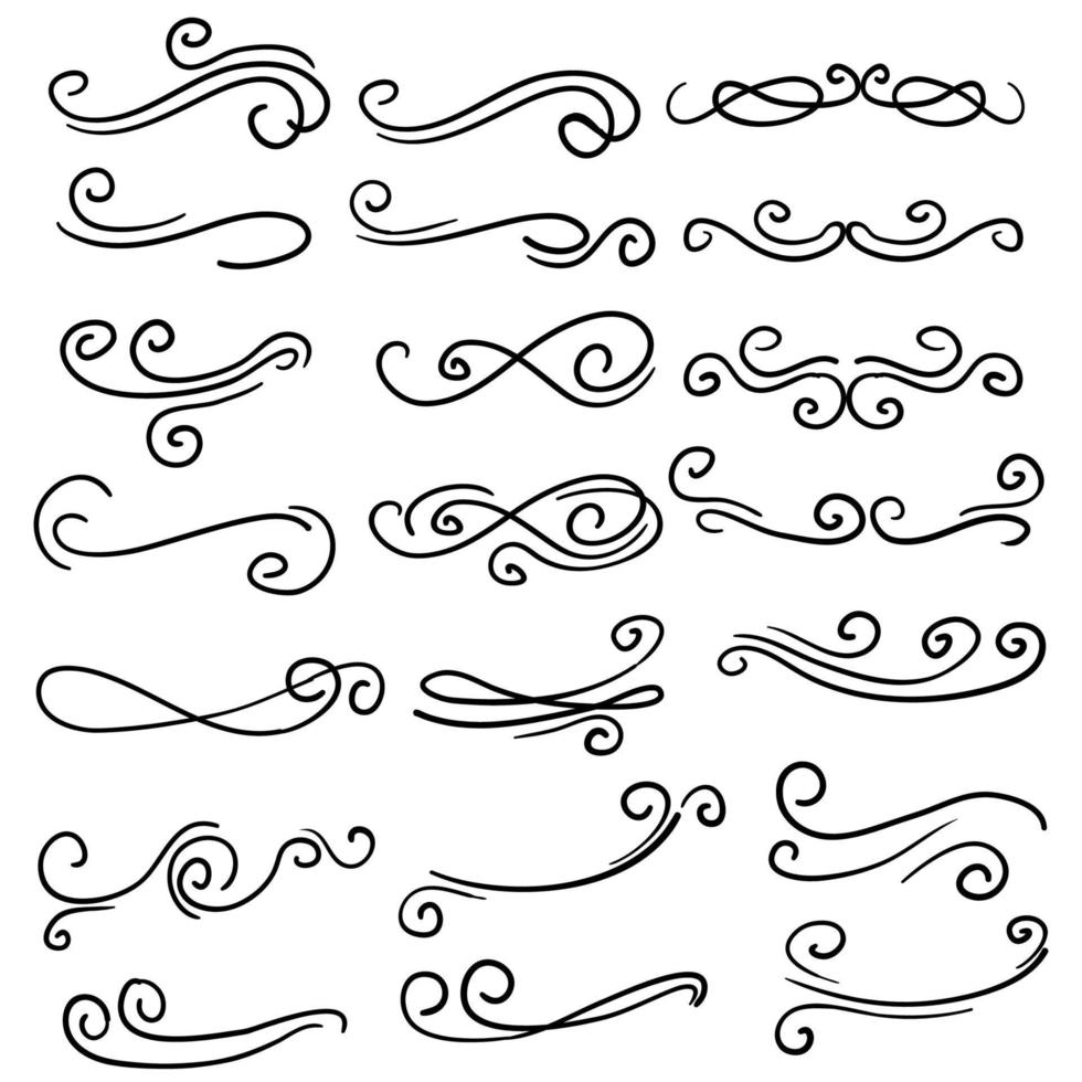 virvel prydnad stroke. dekorativa lockar, virvlar avdelare och filigran ornament handritade doodle stil vektor