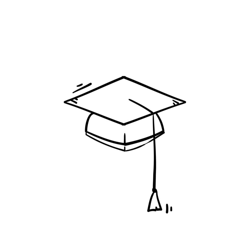 Graduierungshutikonenvektor-Bildungszeichen mit handgezeichnetem Gekritzelkarikaturstil vektor