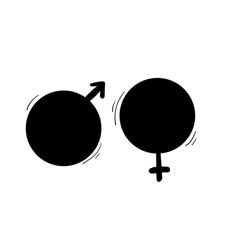 handgezeichnete ikonen und symbole für männlichen und weiblichen gekritzelkarikaturstil vektor
