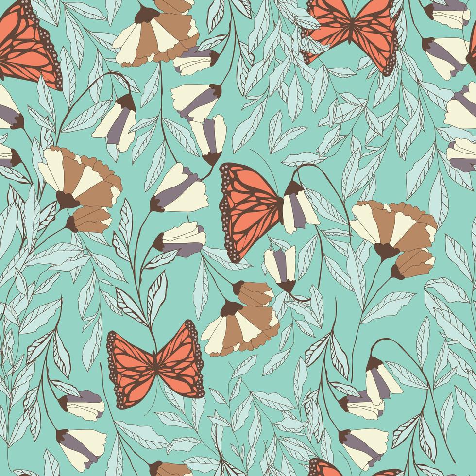 traditionella sömlösa mönster med Monarch fjärilar vektor
