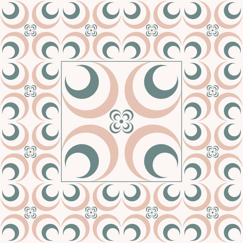 geometrisk cirkel rund blomma halvmåne form bakgrund. etnisk orientalisk persisk islamisk grön-vit krämfärgad sömlös design. använd för tyg, inredningselement, inslagning. vektor
