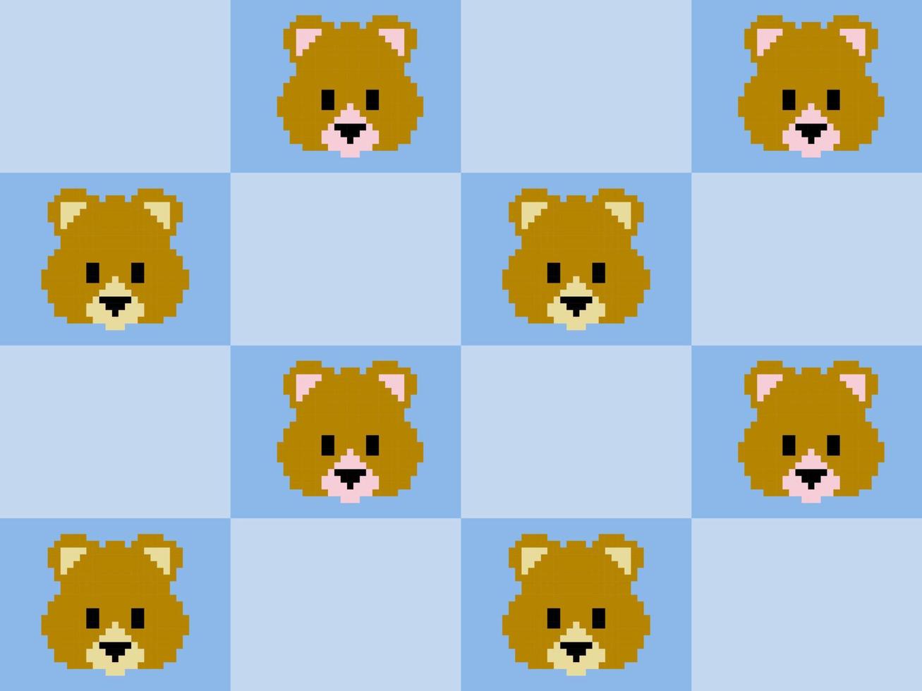 pixel stil brun björn huvud seriefigur på blå bakgrund. vektor
